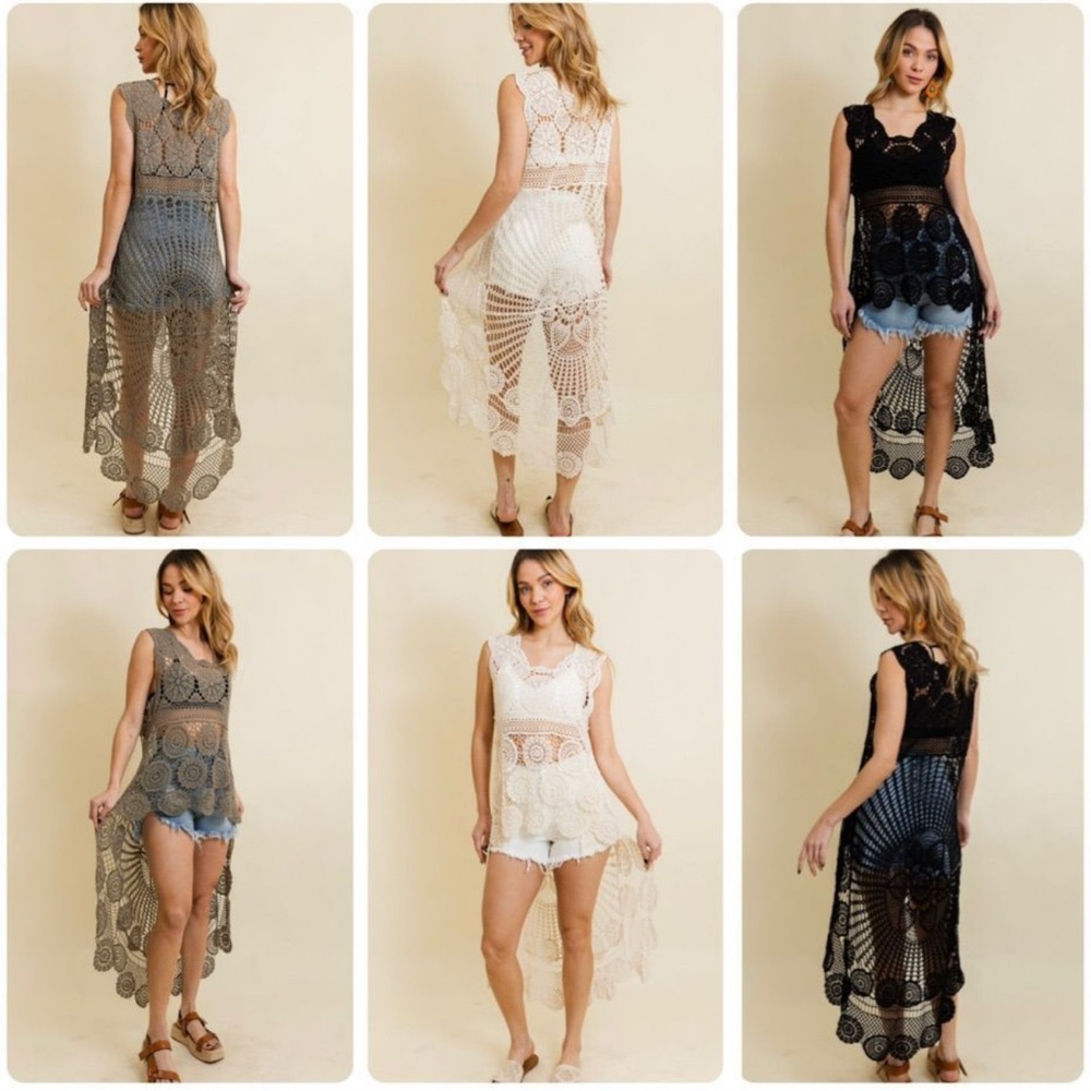 Boho Crochet High-Low Top Cream - Picture 2 of 4